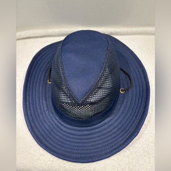 Navy Blue Yafeng Navy Mesh Unisex Cowboy Hat with Chin Strap - Picture 7 of 10